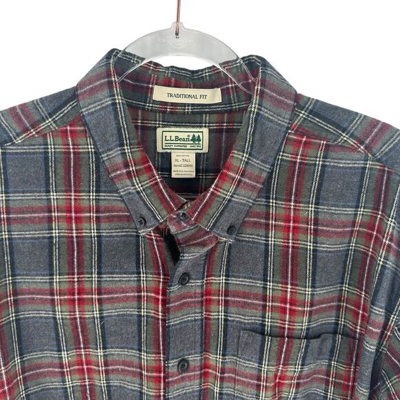LL Bean Shirt Mens XL Tall Gray Plaid Soft Flannel Long Sleeve Traditional Fit - Picture 5 of 16